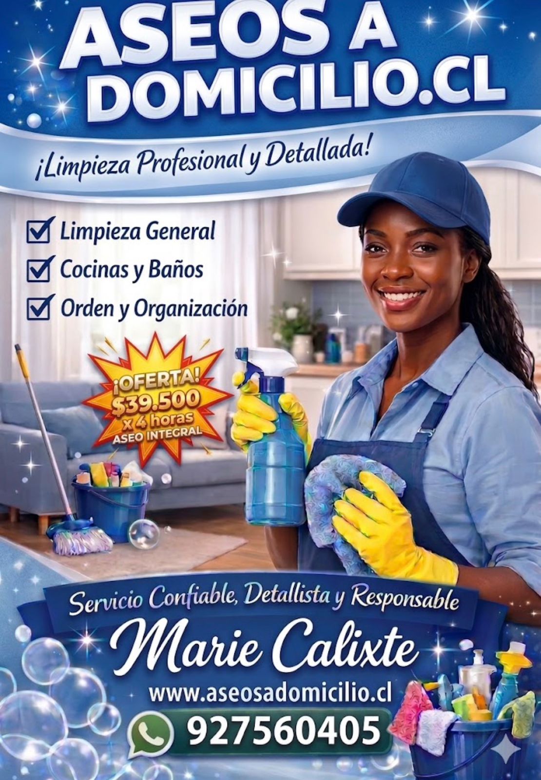 Flyer promociones de aseo a domicilio en Santiago